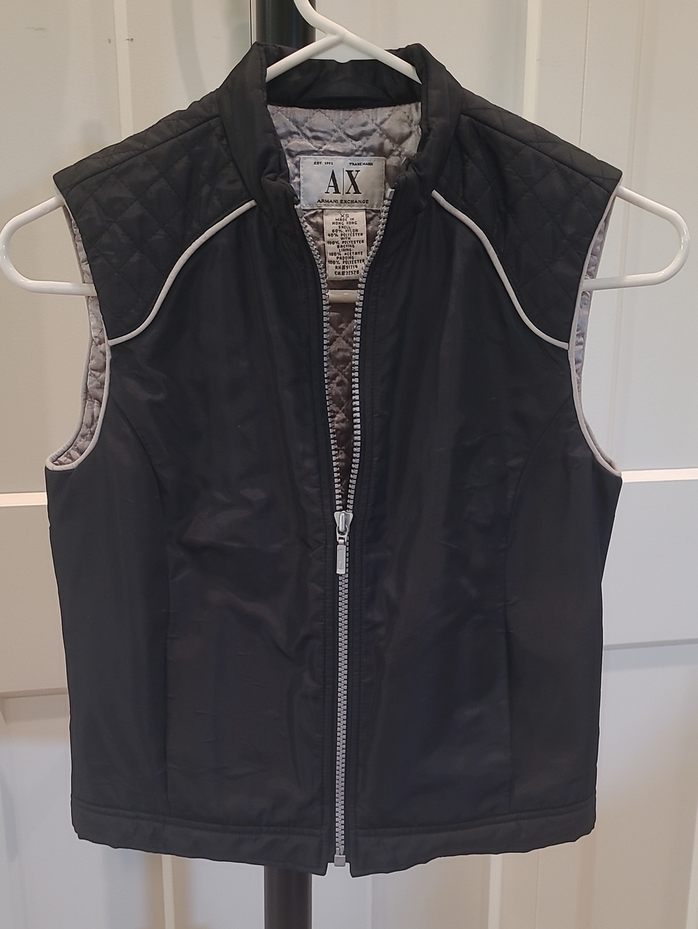 A/X Armani Exchange Black Quilted Shoulder Piping Vest